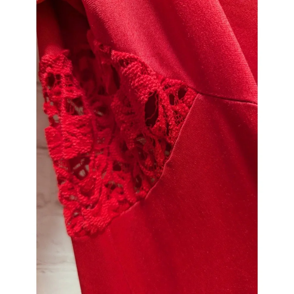 Shadowline Red Long Sleeve Nightgown Lace cutouts Medium‎ vintage READ